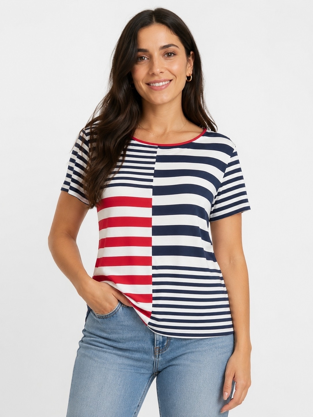 Chaps Striped Short-Sleeve Tee in Red, Navy & White
